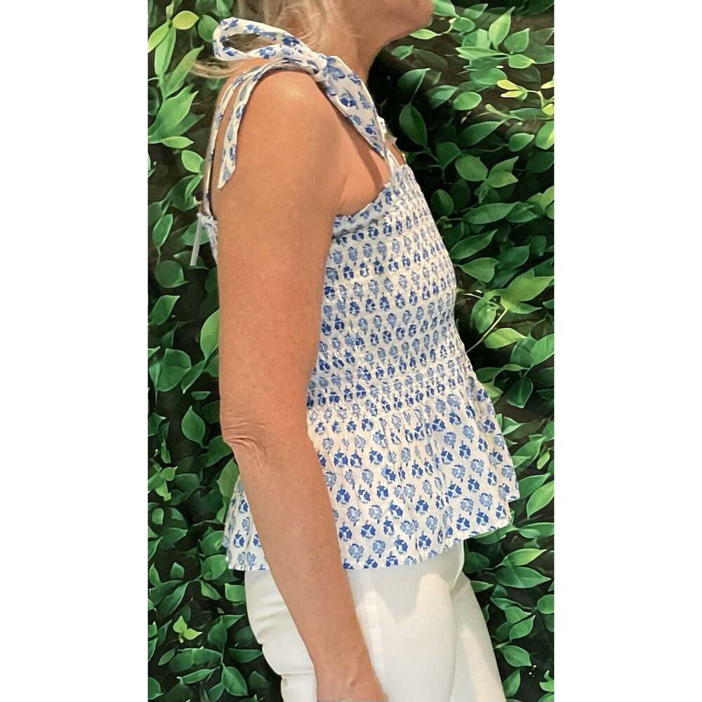 NWT J.Crew Smocked Tie-Shoulder Floral Cotton Tank – Size M - Picture 4 of 9